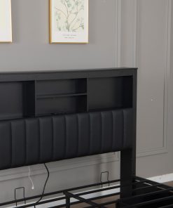 Queen Bed Frame with High Storage Headboard