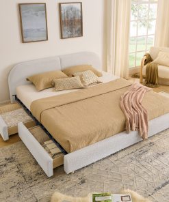 King Size Upholstered Bed Frame with Drawers