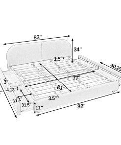King Size Upholstered Bed Frame with Drawers