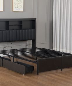 Queen Bed Frame with High Storage Headboard