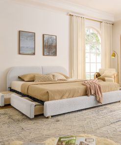 King Size Upholstered Bed Frame with Drawers