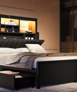 Queen Bed Frame with High Storage Headboard
