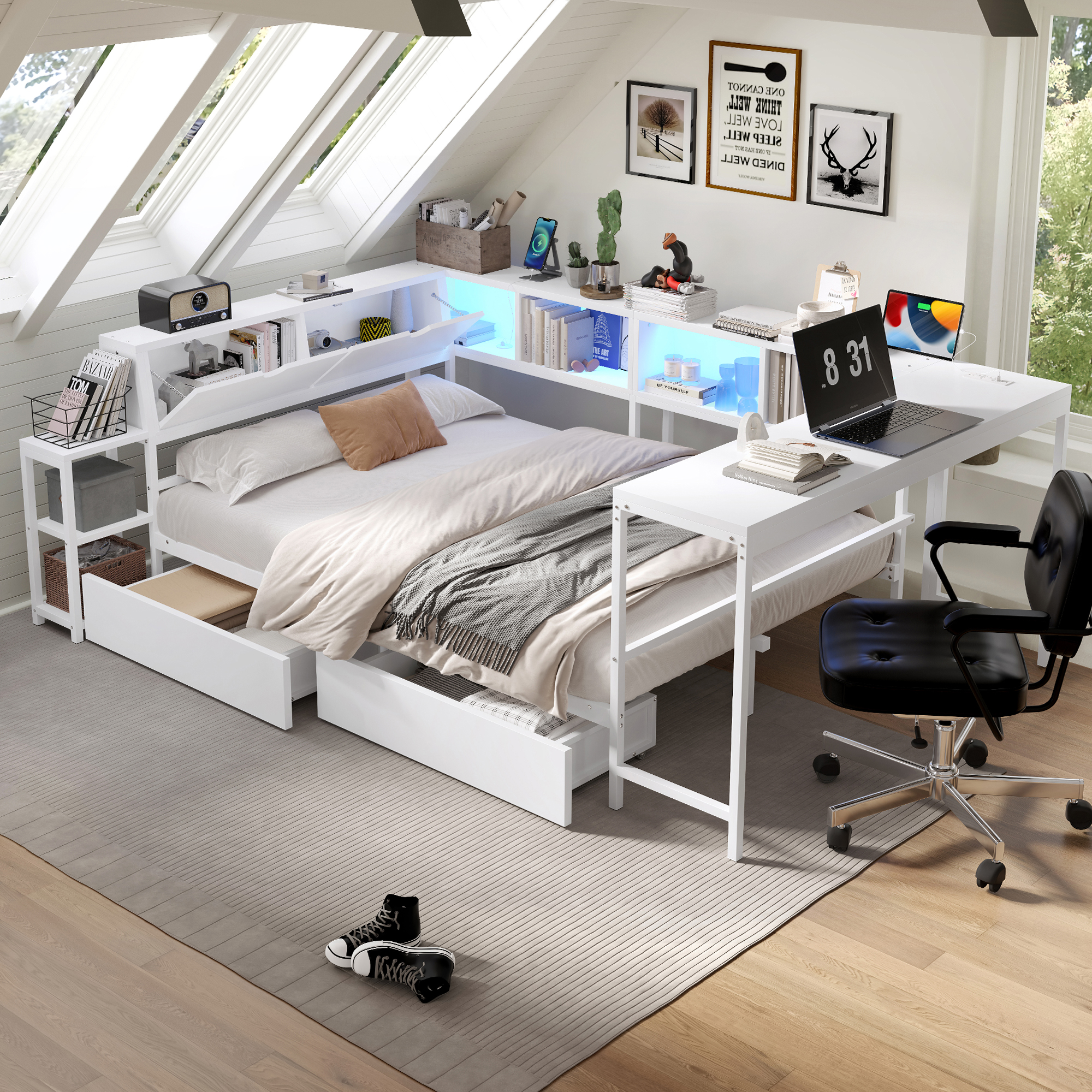 Full Size Bed Frame With Bookcase