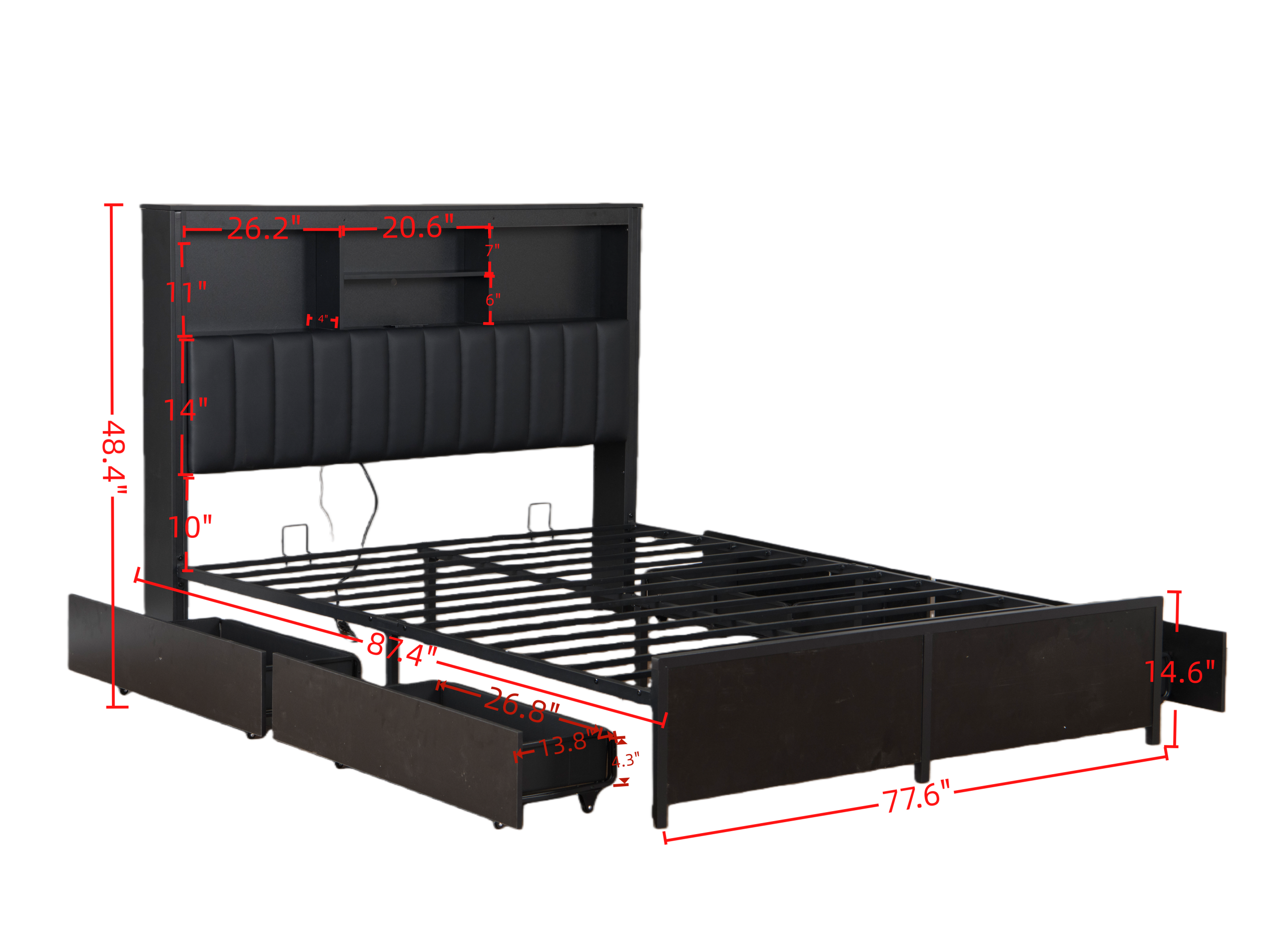 King Bed Frame with High Storage Headboard