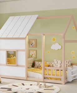 Twin Size House Floor Bed With 7 Colors LED Light