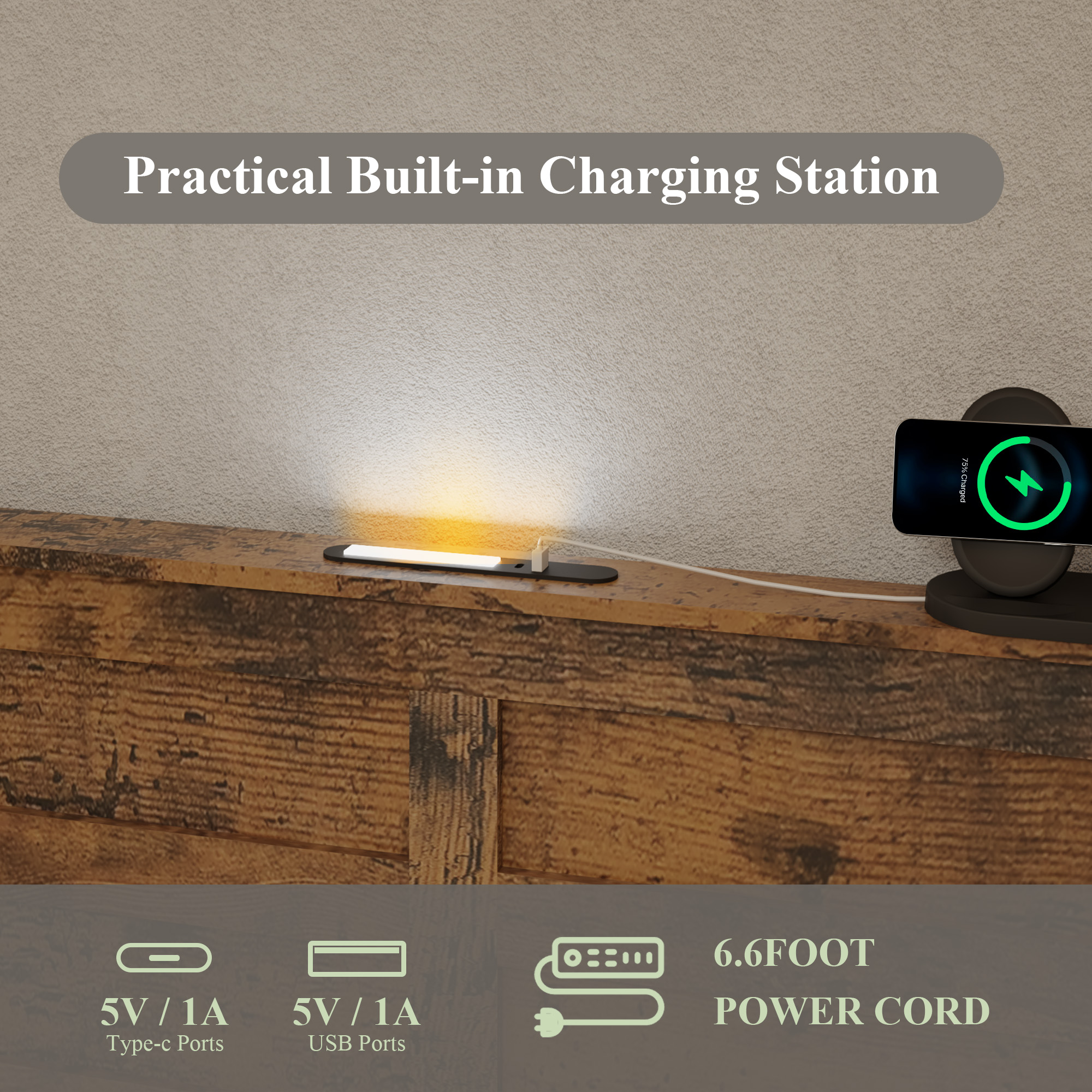 Queen-Size Bed Frame With 2 Storage Drawers And 2 USB Ports