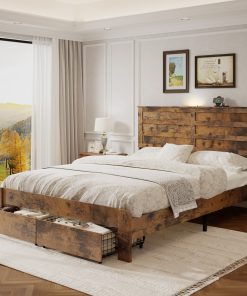 Queen-Size Bed Frame With 2 Storage Drawers And 2 USB Ports