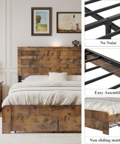 Queen-Size Bed Frame With 2 Storage Drawers And 2 USB Ports