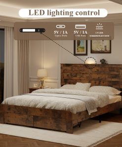 Full-Size Bed Frame With 2 Storage Drawers And 2 USB Ports