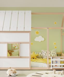 Twin Size House Floor Bed With 7 Colors LED Light