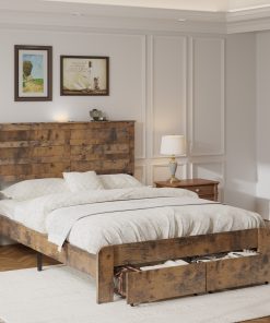 Full-Size Bed Frame With 2 Storage Drawers And 2 USB Ports