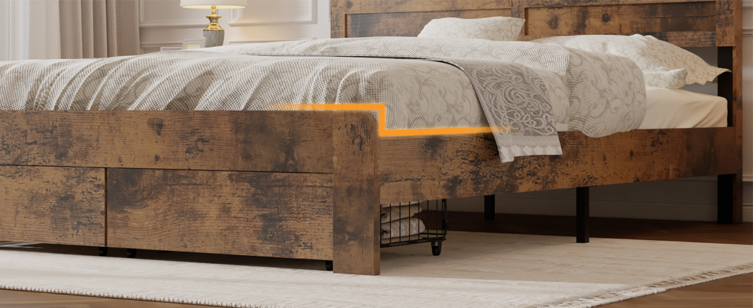 Full-Size Bed Frame With 2 Storage Drawers And 2 USB Ports