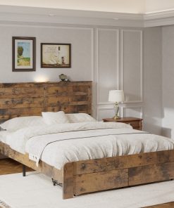 Queen-Size Bed Frame With 2 Storage Drawers And 2 USB Ports