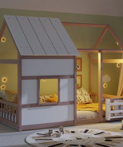 Twin Size House Floor Bed With 7 Colors LED Light