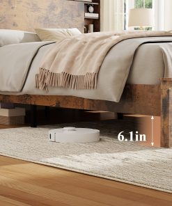 Wood Full Bed Frame with Storage Headboard