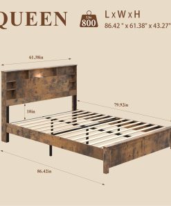Wood Queen Bed Frame with Storage Headboard