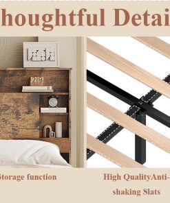 Wood Full Bed Frame with Storage Headboard