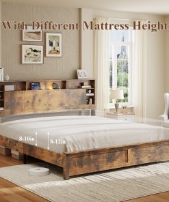 Wood King Bed Frame with Storage Headboard