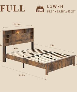 Wood Full Bed Frame with Storage Headboard