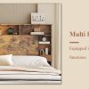 Wood Full Bed Frame with Storage Headboard