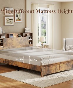 Wood Full Bed Frame with Storage Headboard