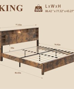 Wood King Bed Frame with Storage Headboard