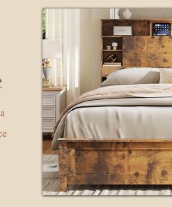 Wood Full Bed Frame with Storage Headboard