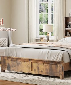 Wood Full Bed Frame with Storage Headboard