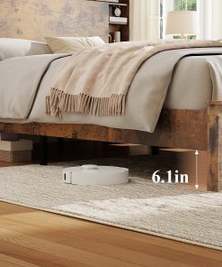 Wood King Bed Frame with Storage Headboard
