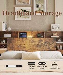 Wood Queen Bed Frame with Storage Headboard