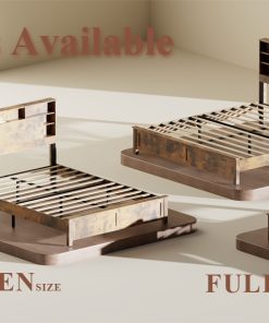 Wood Full Bed Frame with Storage Headboard