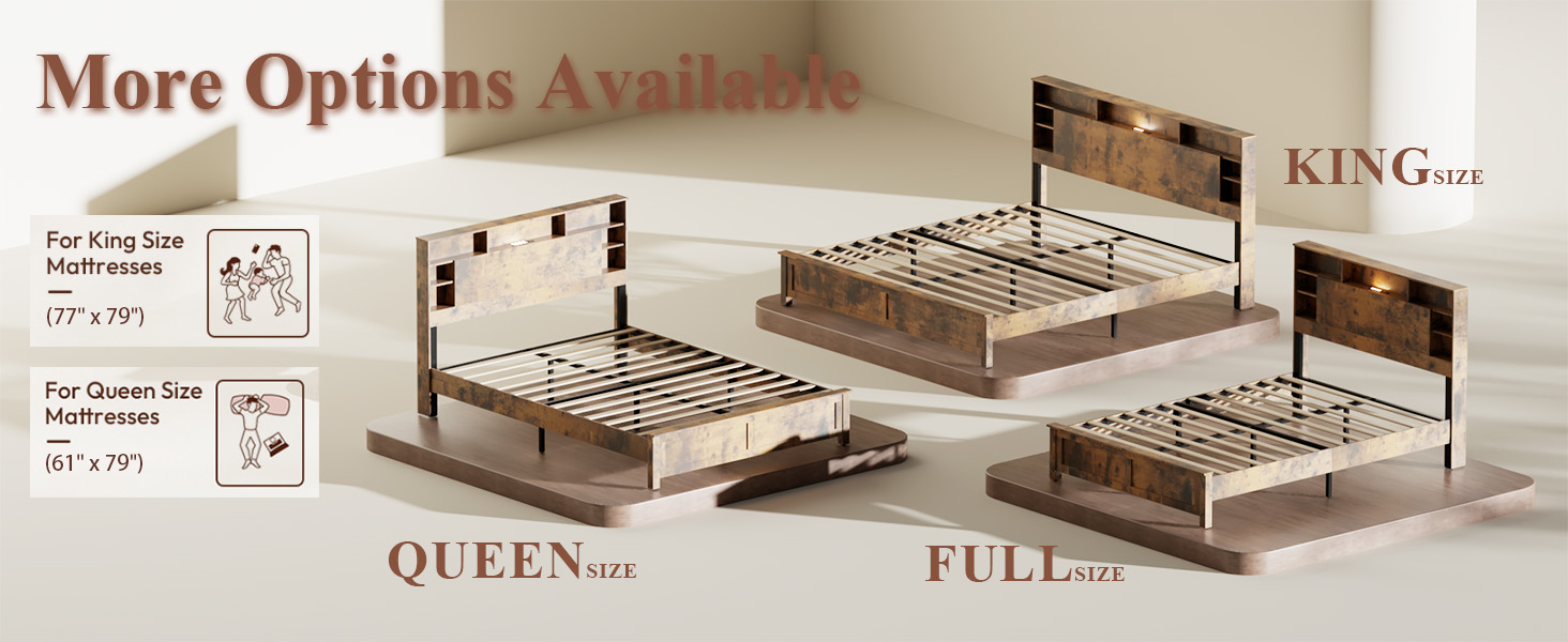 Wood Full Bed Frame with Storage Headboard