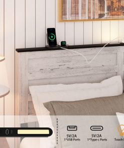 Queen Bed Frame with Upholstered Headboard and Wood Platform