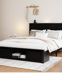 Queen Bed Frame with Upholstered Headboard and Wood Platform