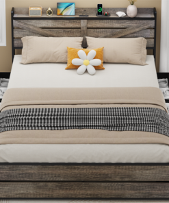 Queen Bed Frame with Storage Headboard and 12 Drawers