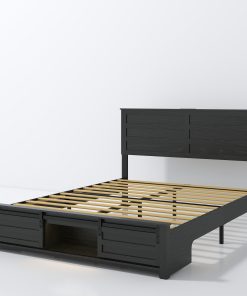 Queen Bed Frame with Upholstered Headboard and Wood Platform