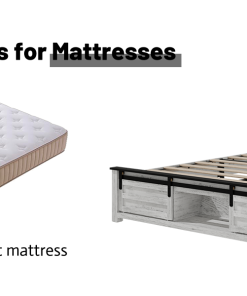 Queen Bed Frame with Upholstered Headboard and Wood Platform