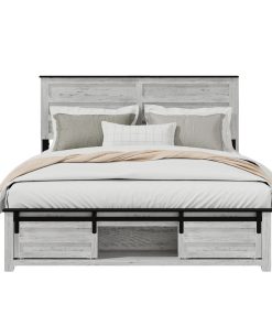 Queen Bed Frame with Upholstered Headboard and Wood Platform