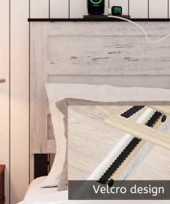 Queen Bed Frame with Upholstered Headboard and Wood Platform