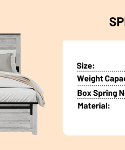 Queen Bed Frame with Upholstered Headboard and Wood Platform