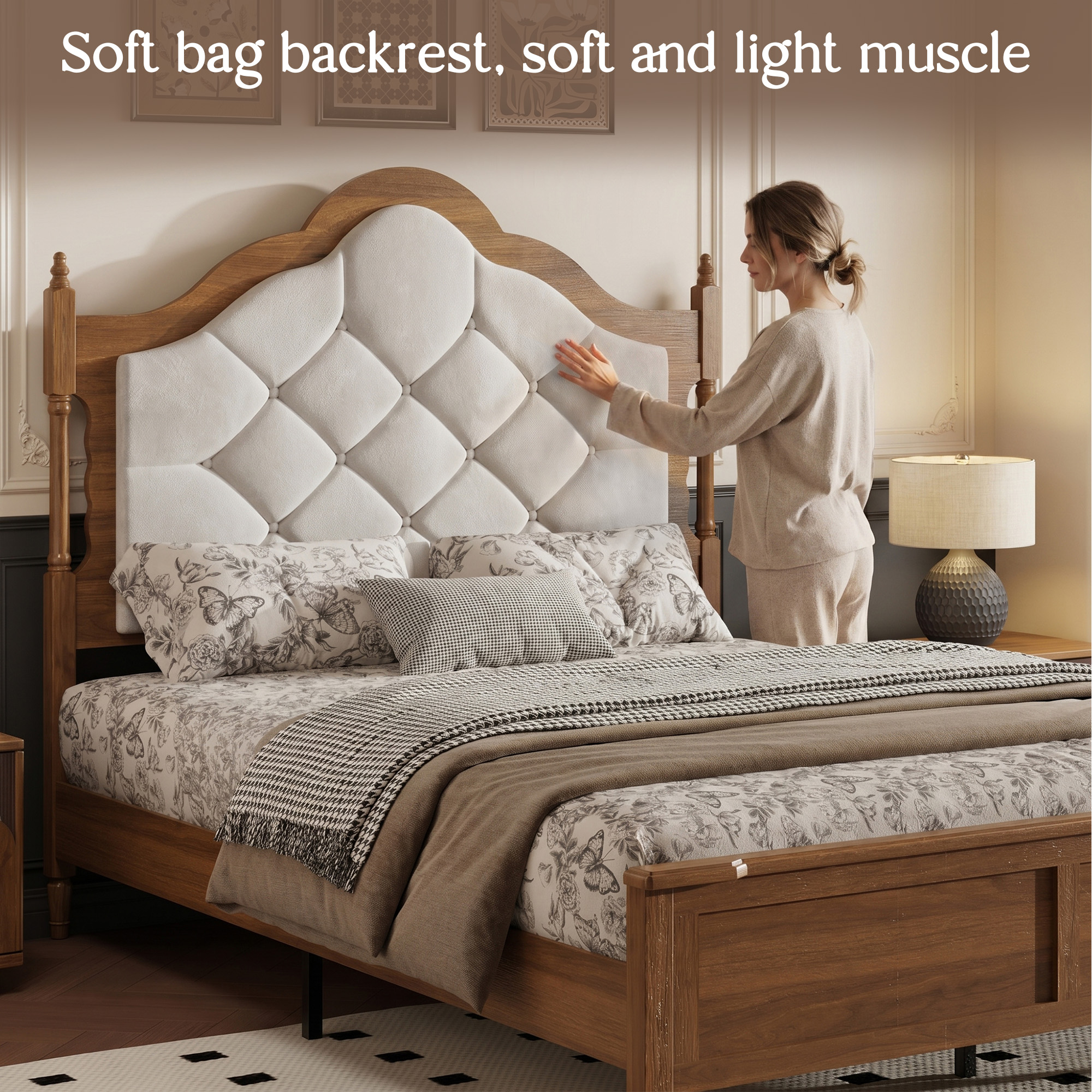 Queen Size Bed Frame With Upholstered Headboard