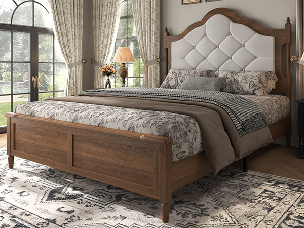 Queen Size Bed Frame With Upholstered Headboard