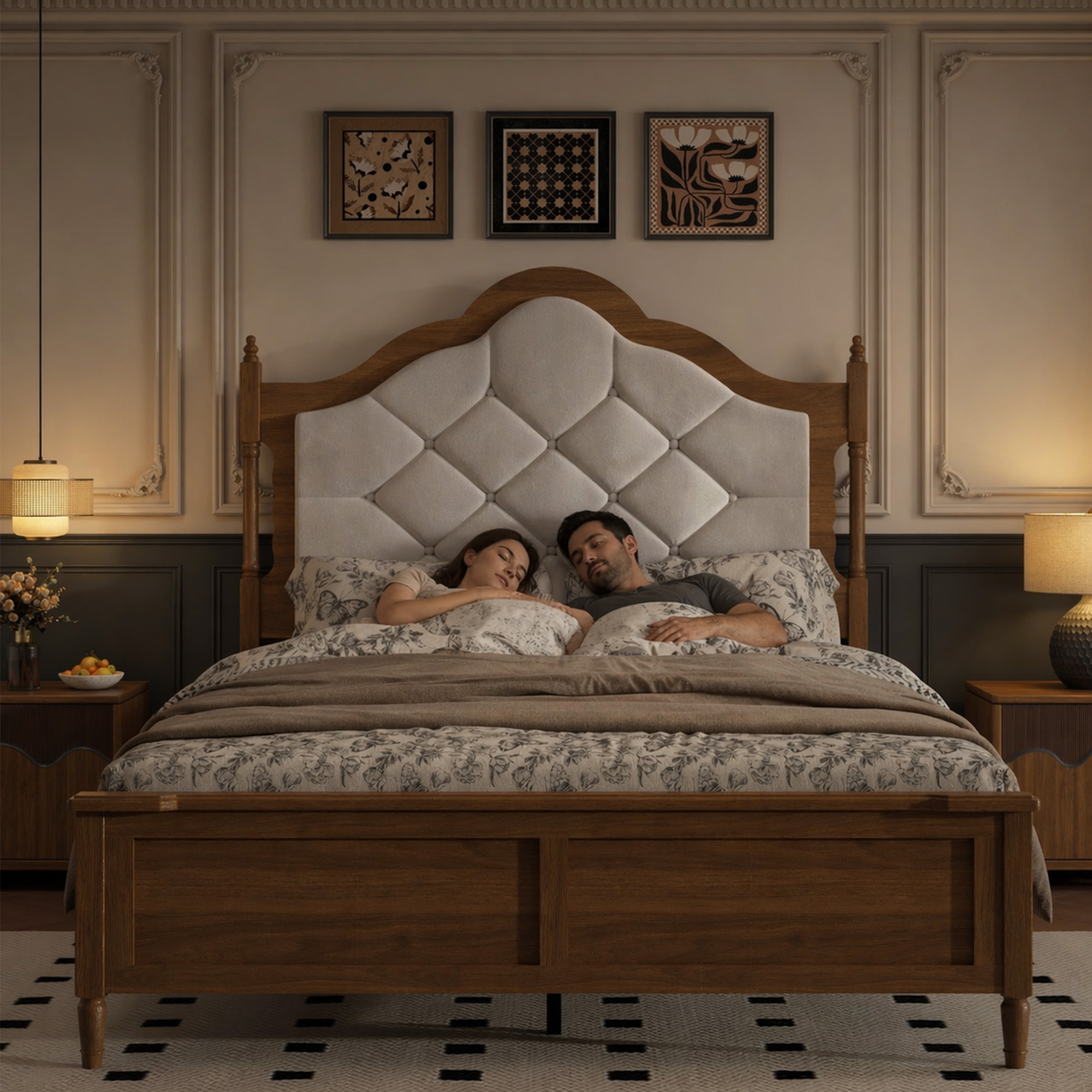 Queen Size Bed Frame With Upholstered Headboard