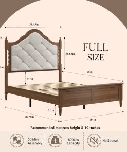 Full Size Bed Frame With Upholstered Headboard
