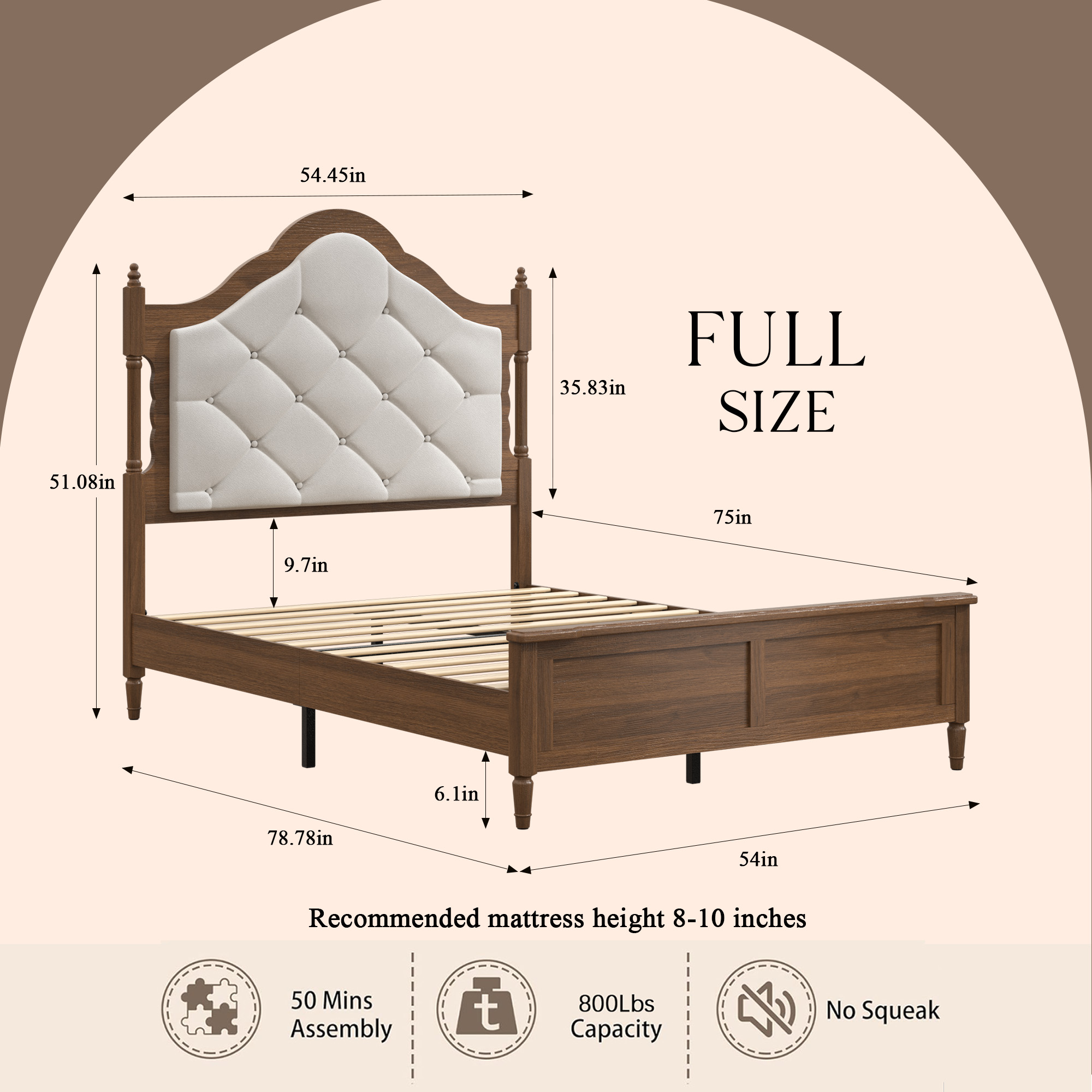 Full Size Bed Frame With Upholstered Headboard