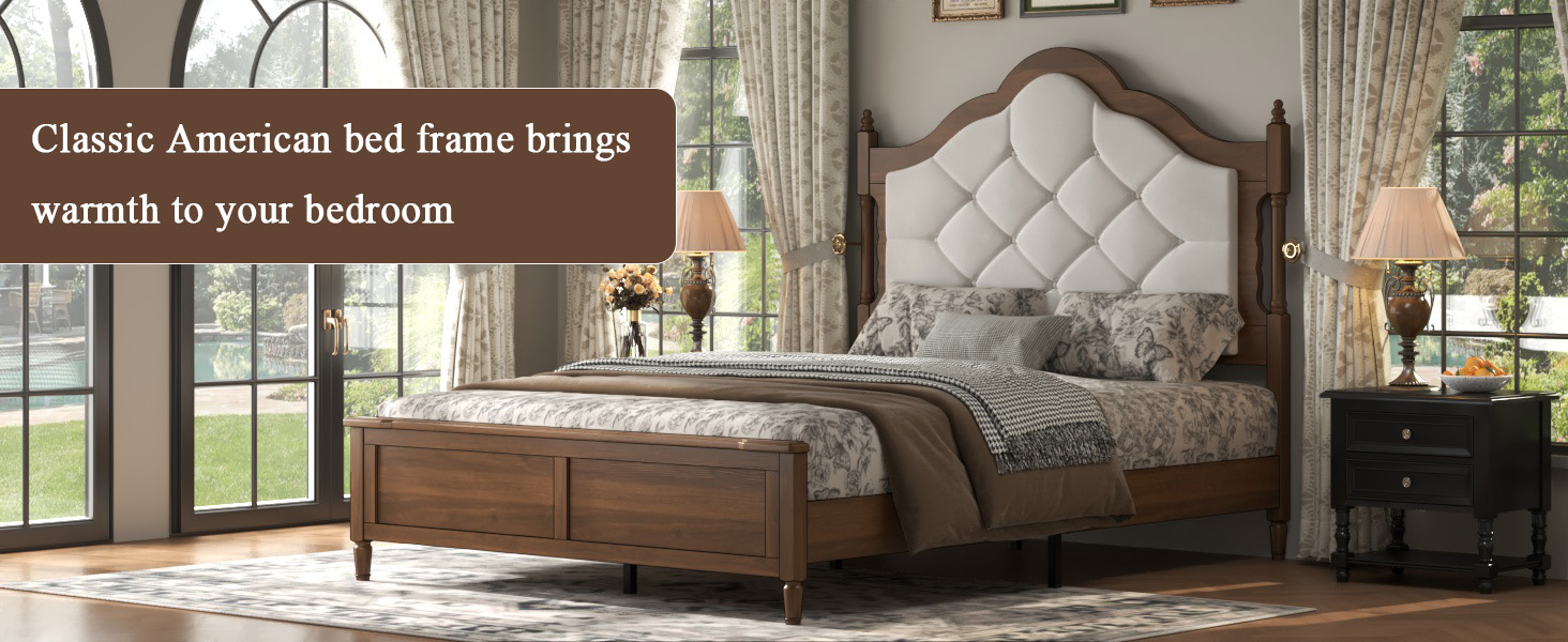 Queen Size Bed Frame With Upholstered Headboard