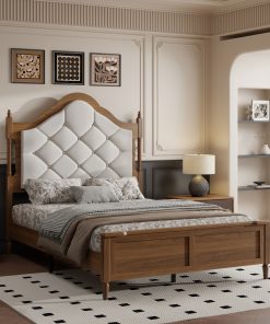 Full Size Bed Frame With Upholstered Headboard