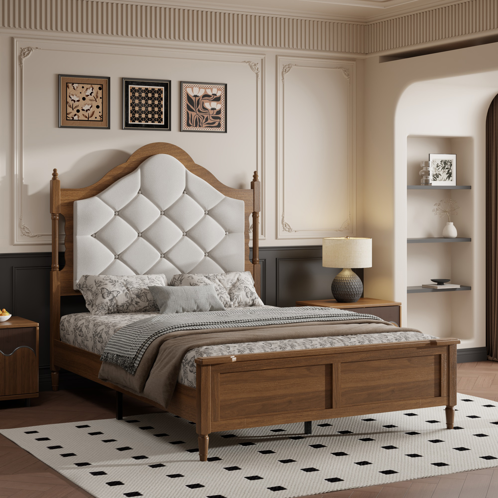 Full Size Bed Frame With Upholstered Headboard