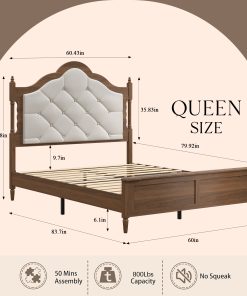 Queen Size Bed Frame With Upholstered Headboard