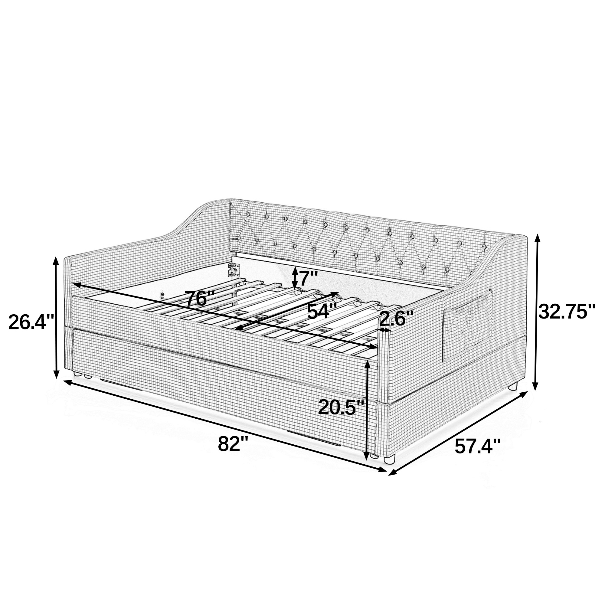 Full‑Size Upholstered Convertible Daybed